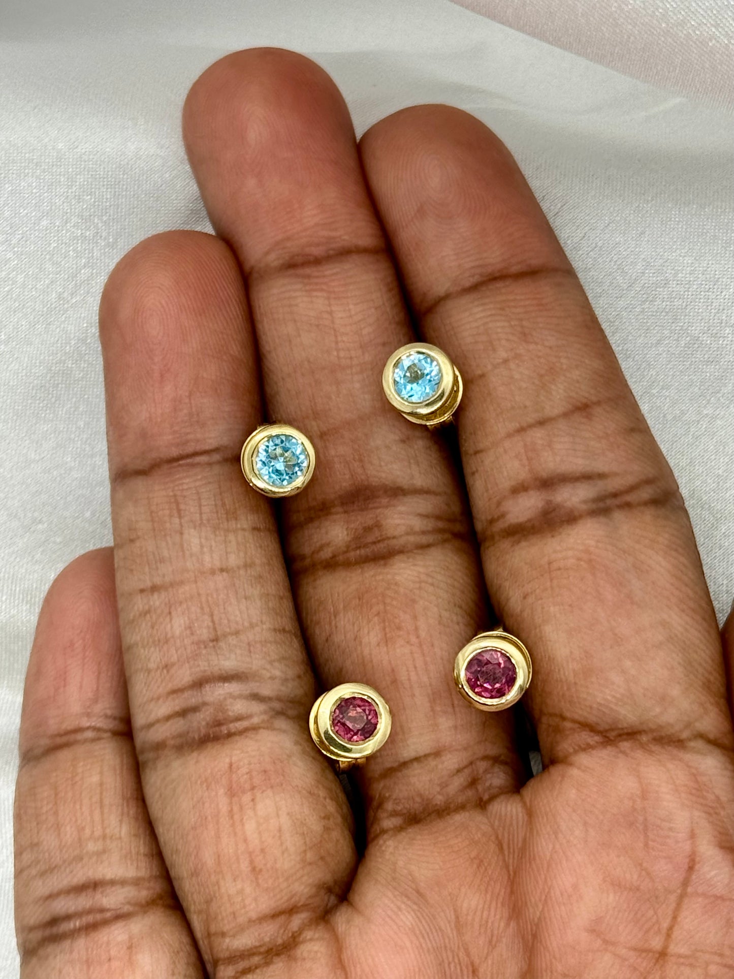 AUR Solitaire Stud Earrings with Semi Precious Gemstones